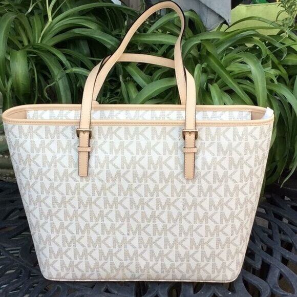 Michael Kors Signature Tote Gold Tone Hardware Size-16” x 10” x6". DROP 9" NW - Picture 4 of 8